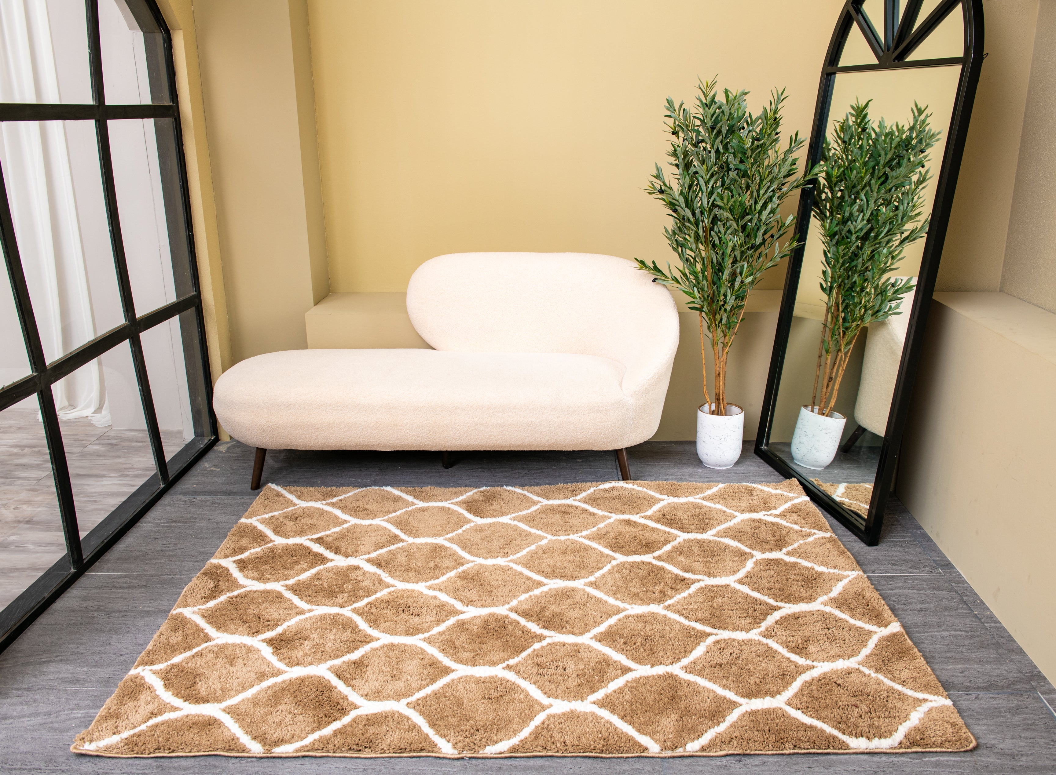 Microfiber Moroccan Trellis Rug - Beige and Cream- Rectangle