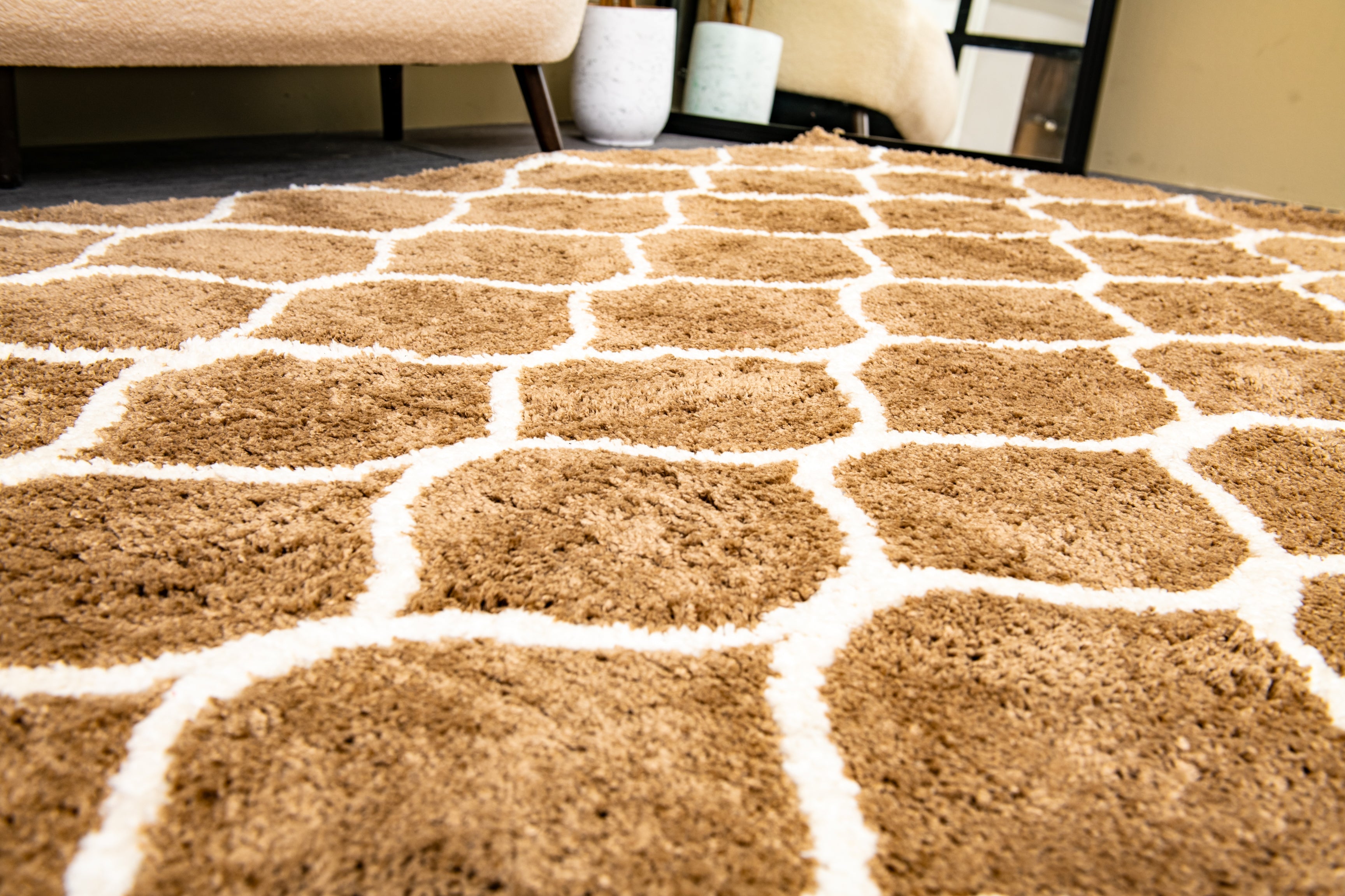Microfiber Moroccan Trellis Rug - Beige and Cream- Rectangle