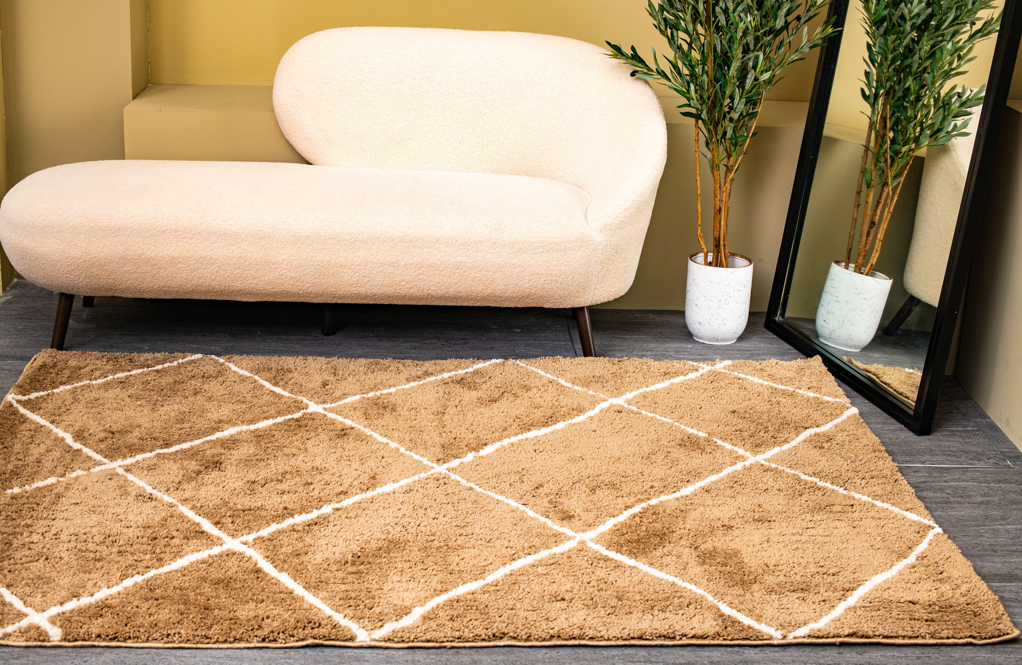 Microfiber Moroccan Geometric Rug - Beige and Cream- Rectangle