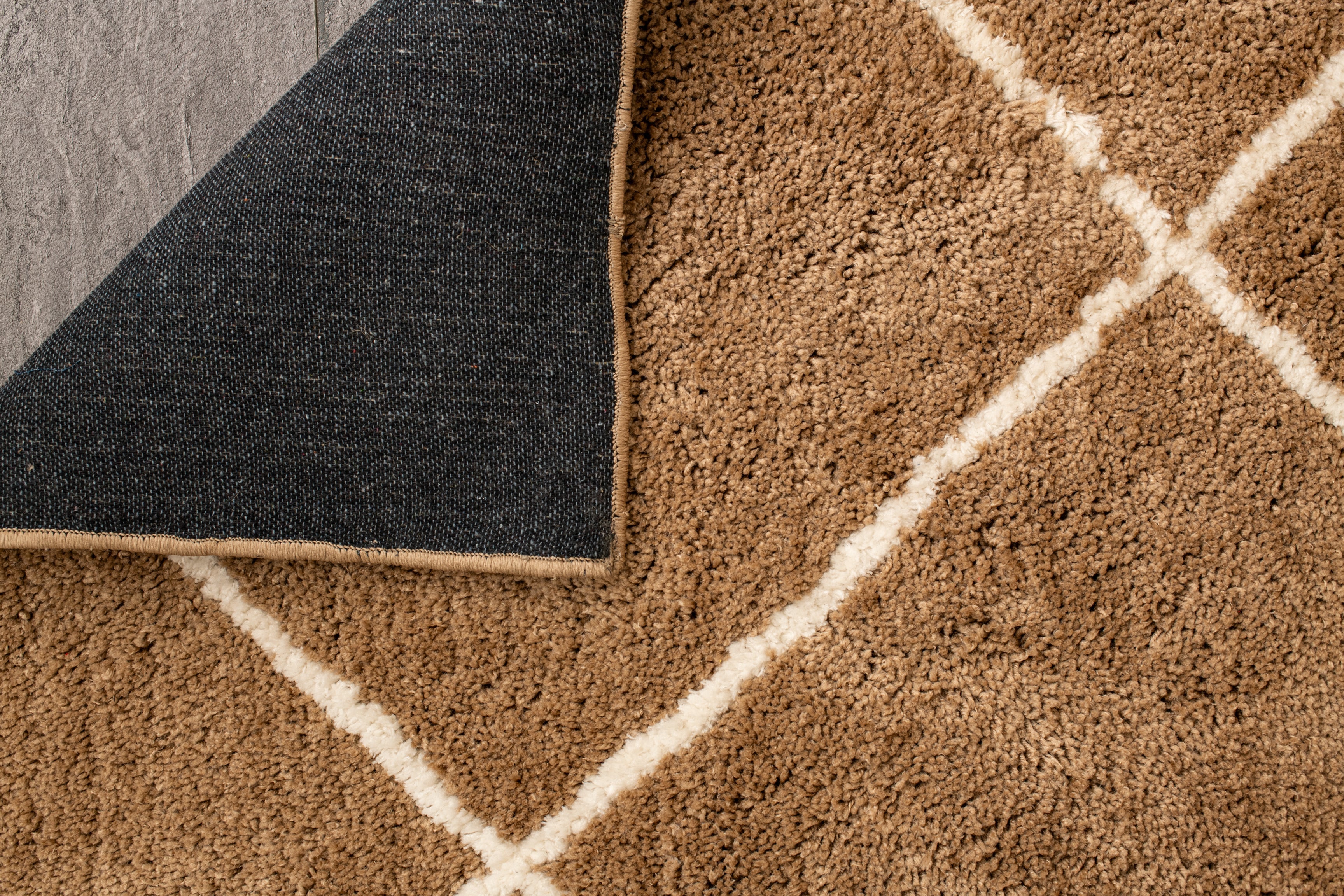 Microfiber Moroccan Geometric Rug - Beige and Cream- Rectangle