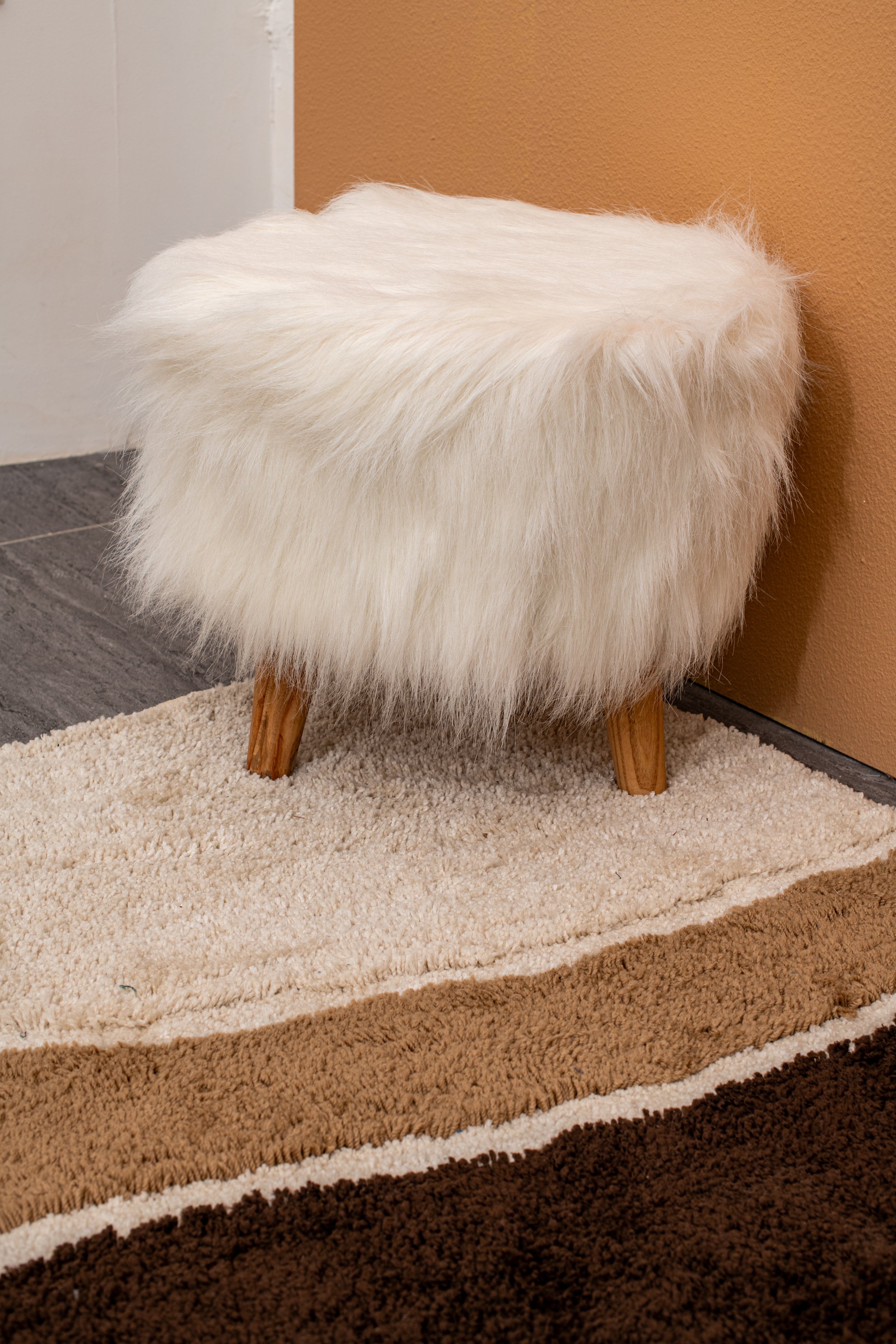 Sumptuous Fluffy Fur Ottoman - Premium Long Fur - White