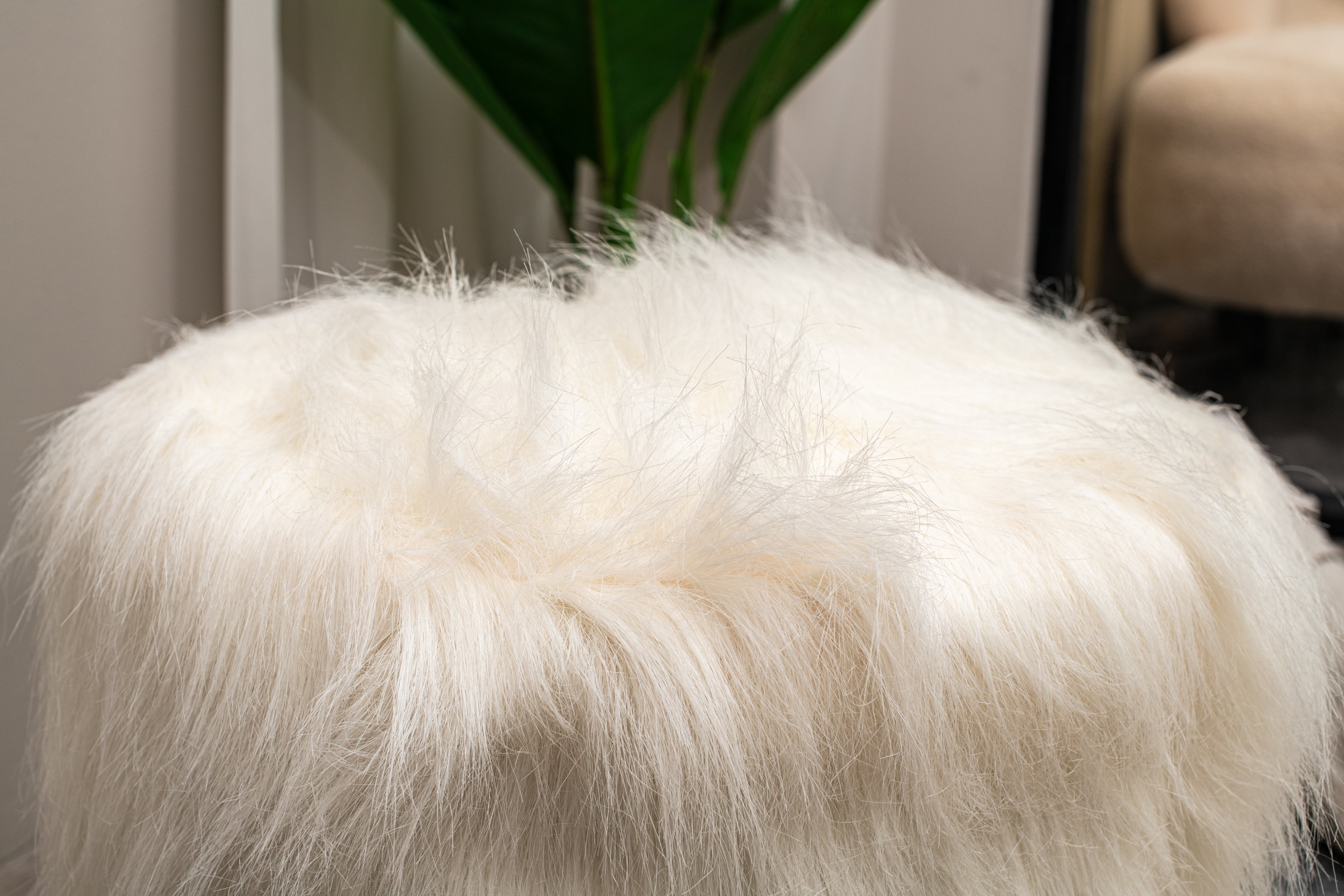 Sumptuous Fluffy Fur Ottoman - Premium Long Fur - White