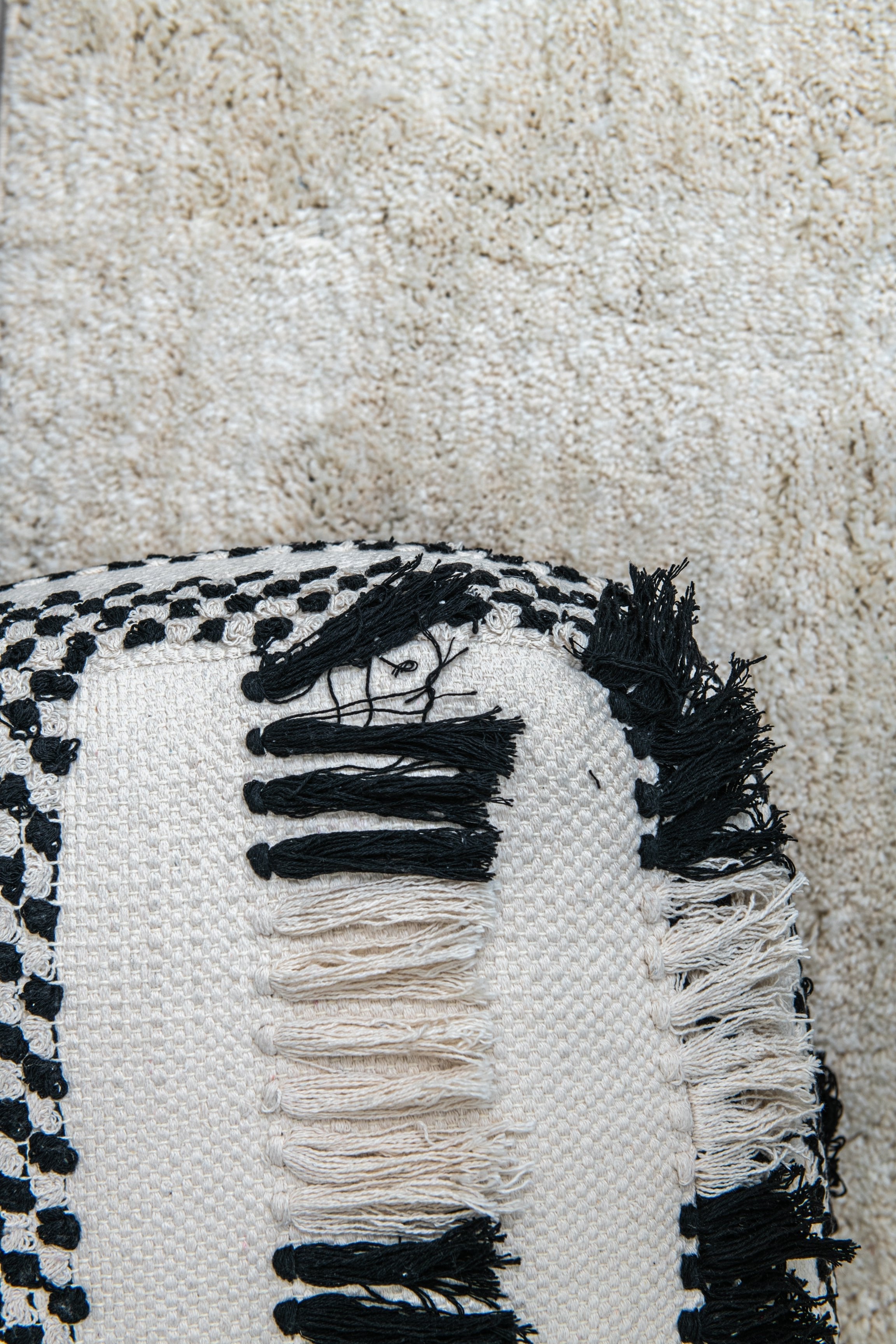 Bohemian Braided Tassel Pouf- Black and White