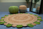 Eco-Chic Rug with Green Circular Border - Jute -Round