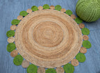 Eco-Chic Rug with Green Circular Border - Jute -Round