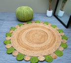 Eco-Chic Rug with Green Circular Border - Jute -Round