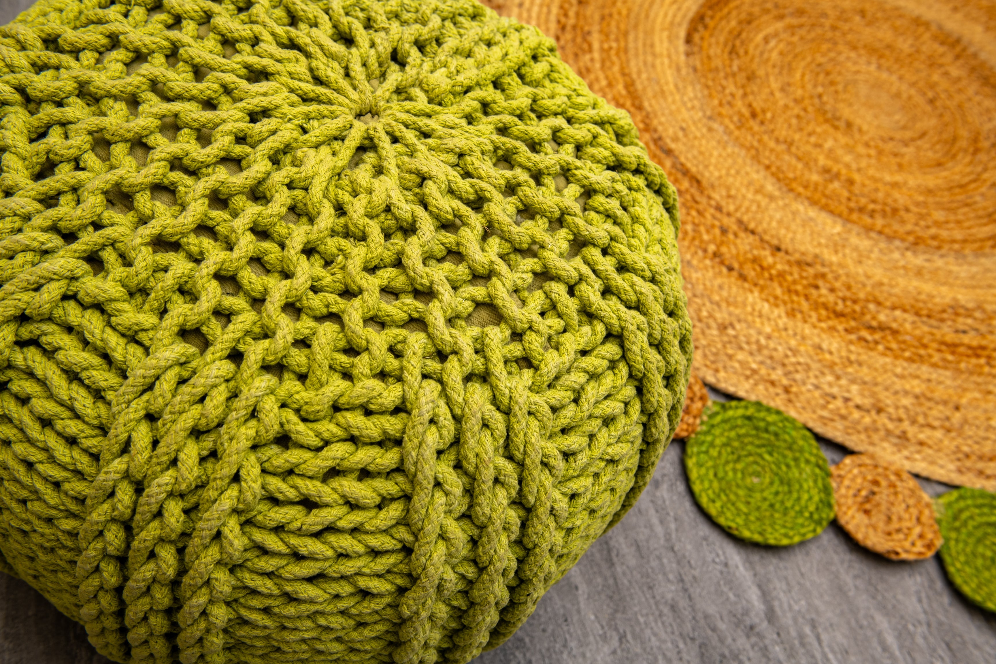 Boho Chic Intertwined Pouf- Lime Green