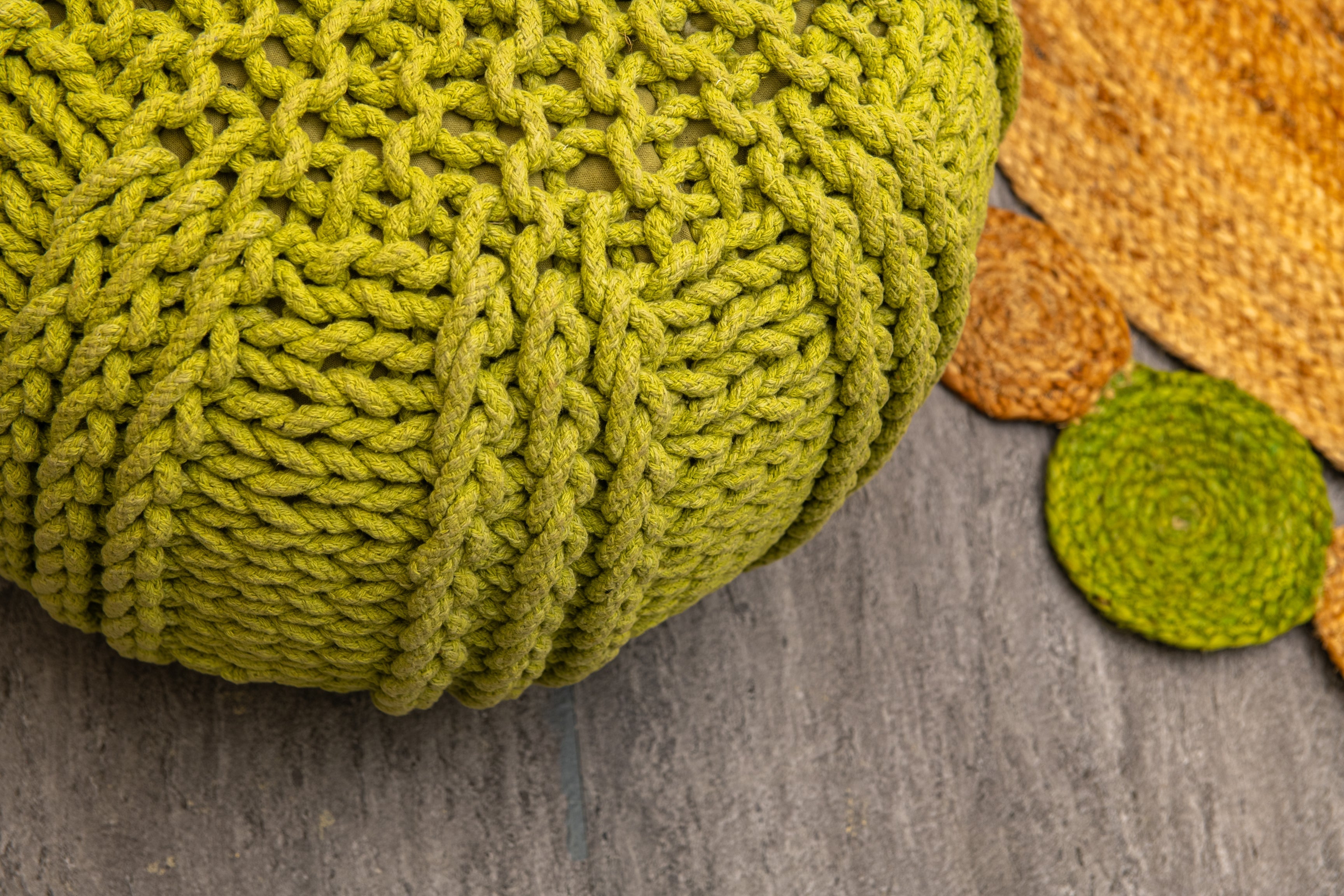 Boho Chic Intertwined Pouf- Lime Green