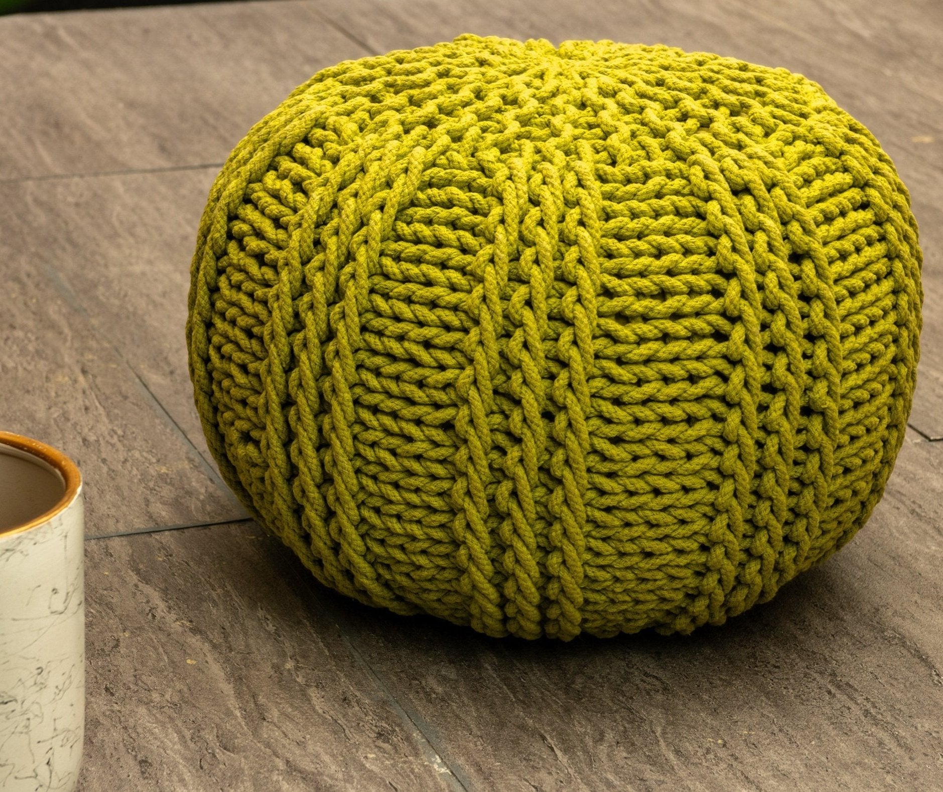 Boho Chic Intertwined Pouf- Lime Green