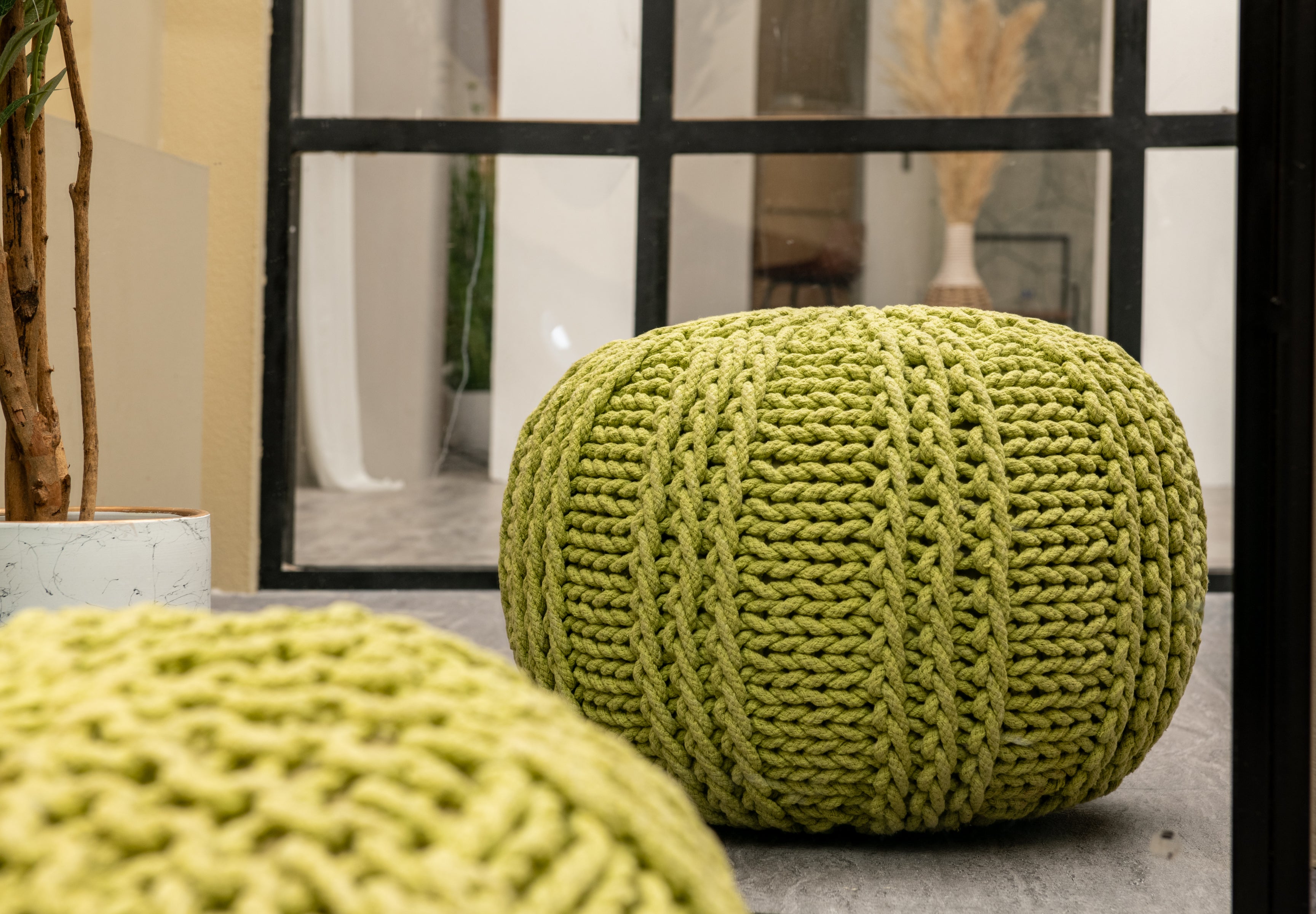 Boho Chic Intertwined Pouf- Lime Green