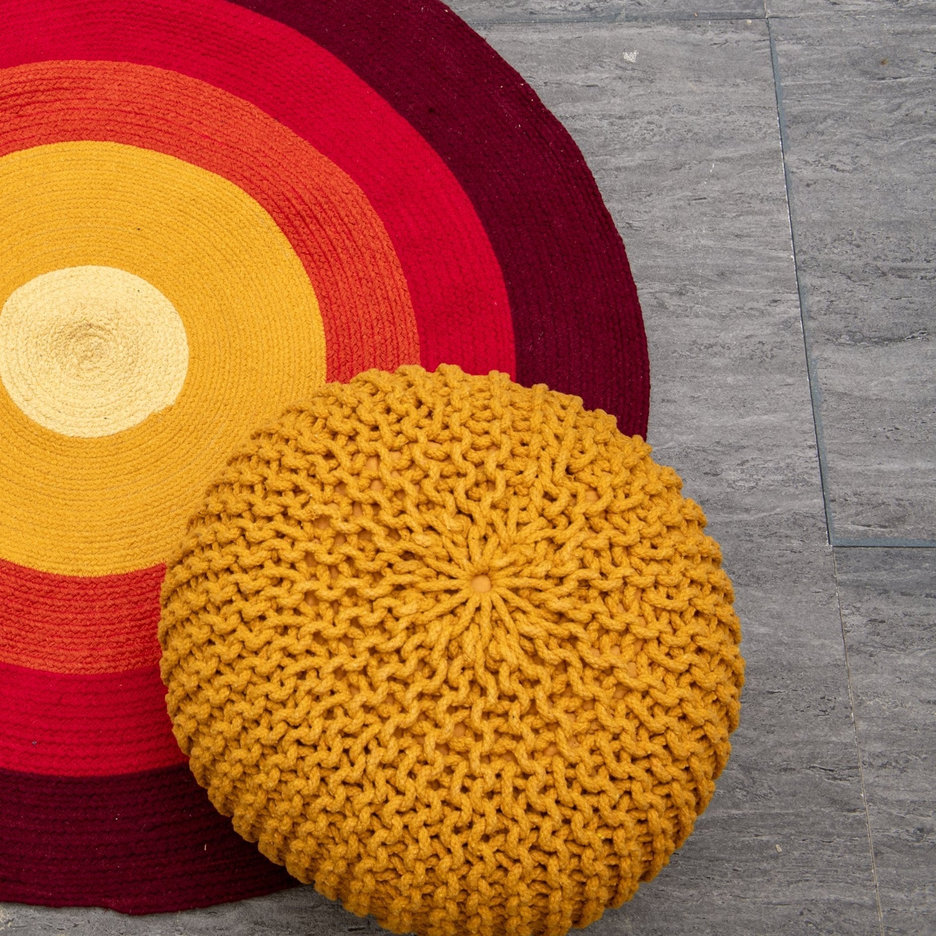 Boho Chic Intertwined Pouf- Golden Yellow