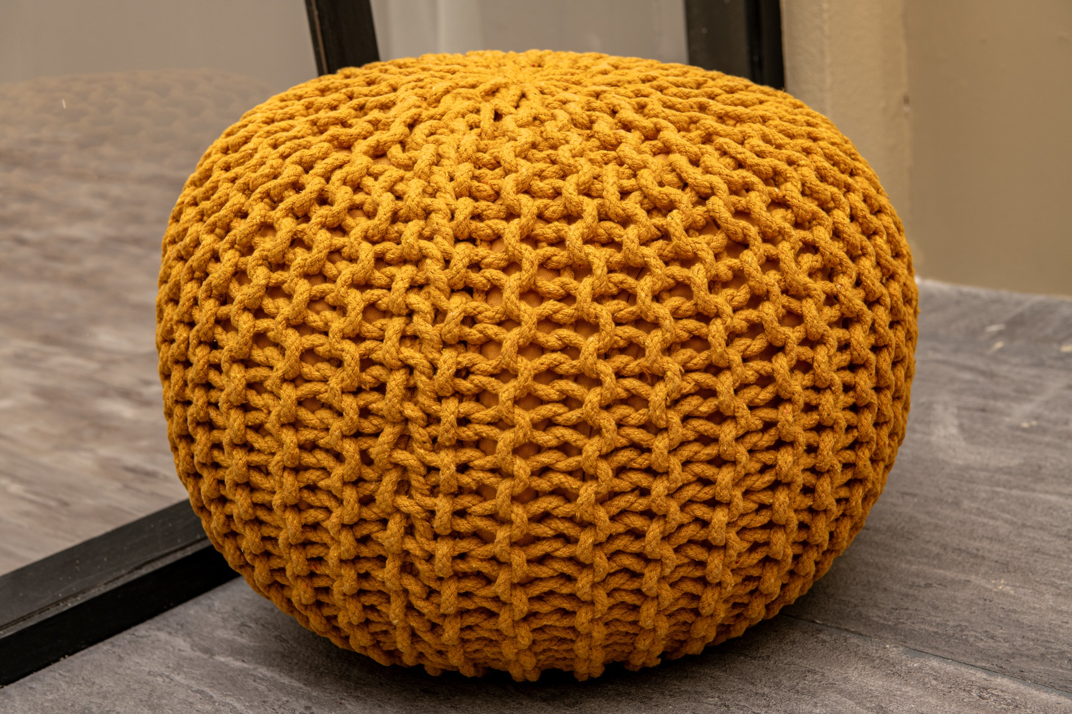 Boho Chic Intertwined Pouf- Golden Yellow