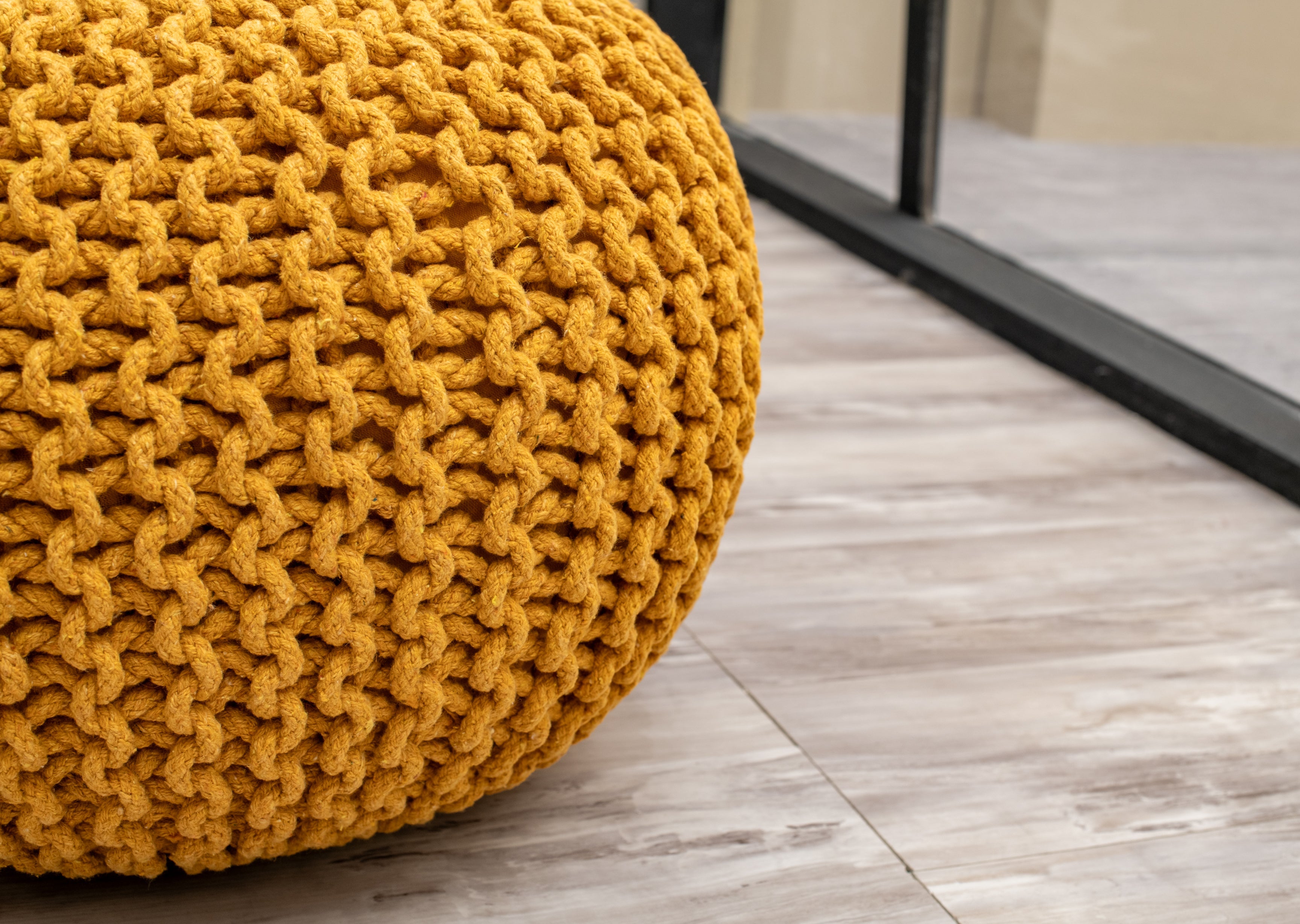 Boho Chic Intertwined Pouf- Golden Yellow
