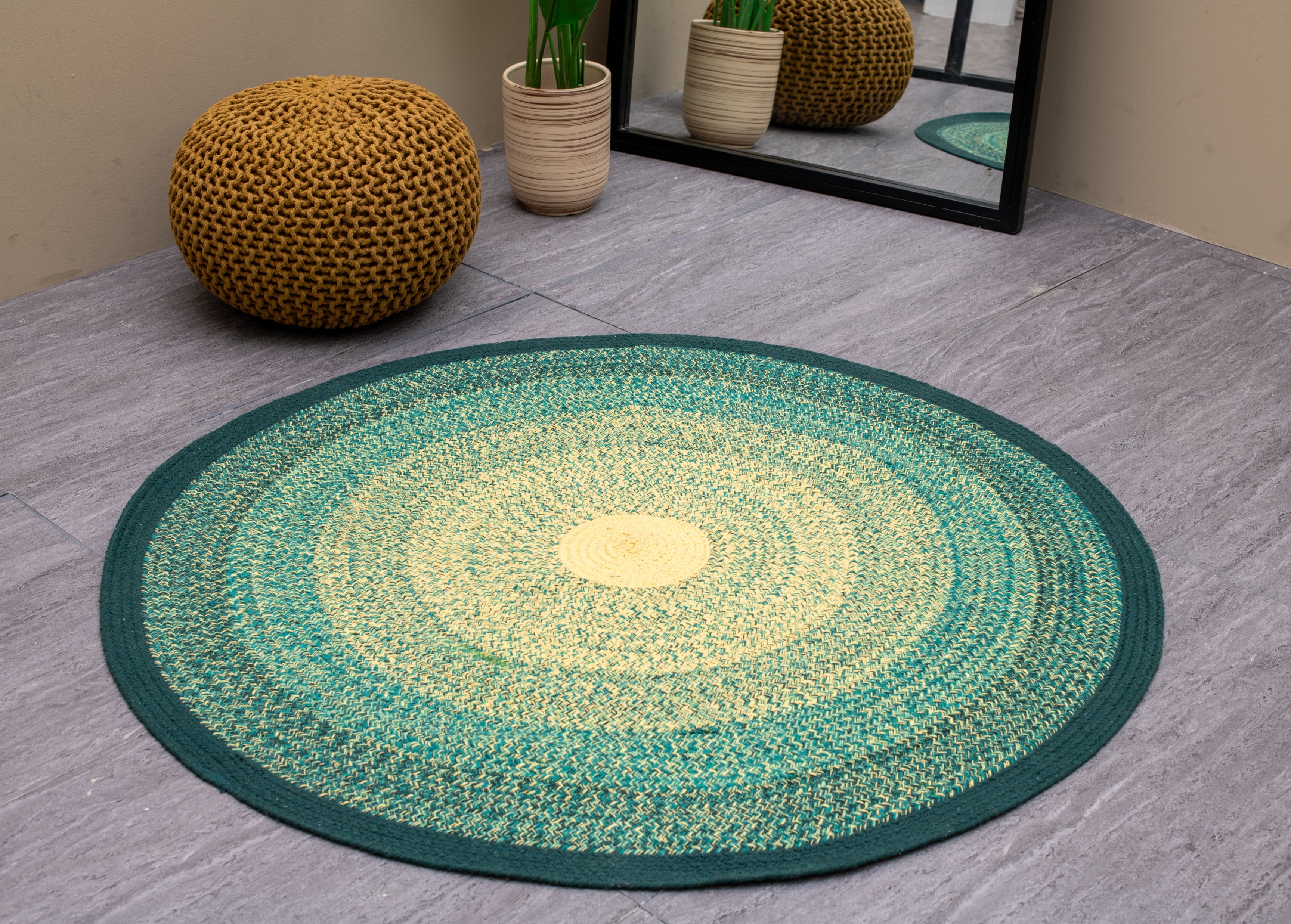 Green Wilderness Ombre Rug - Cotton -Round