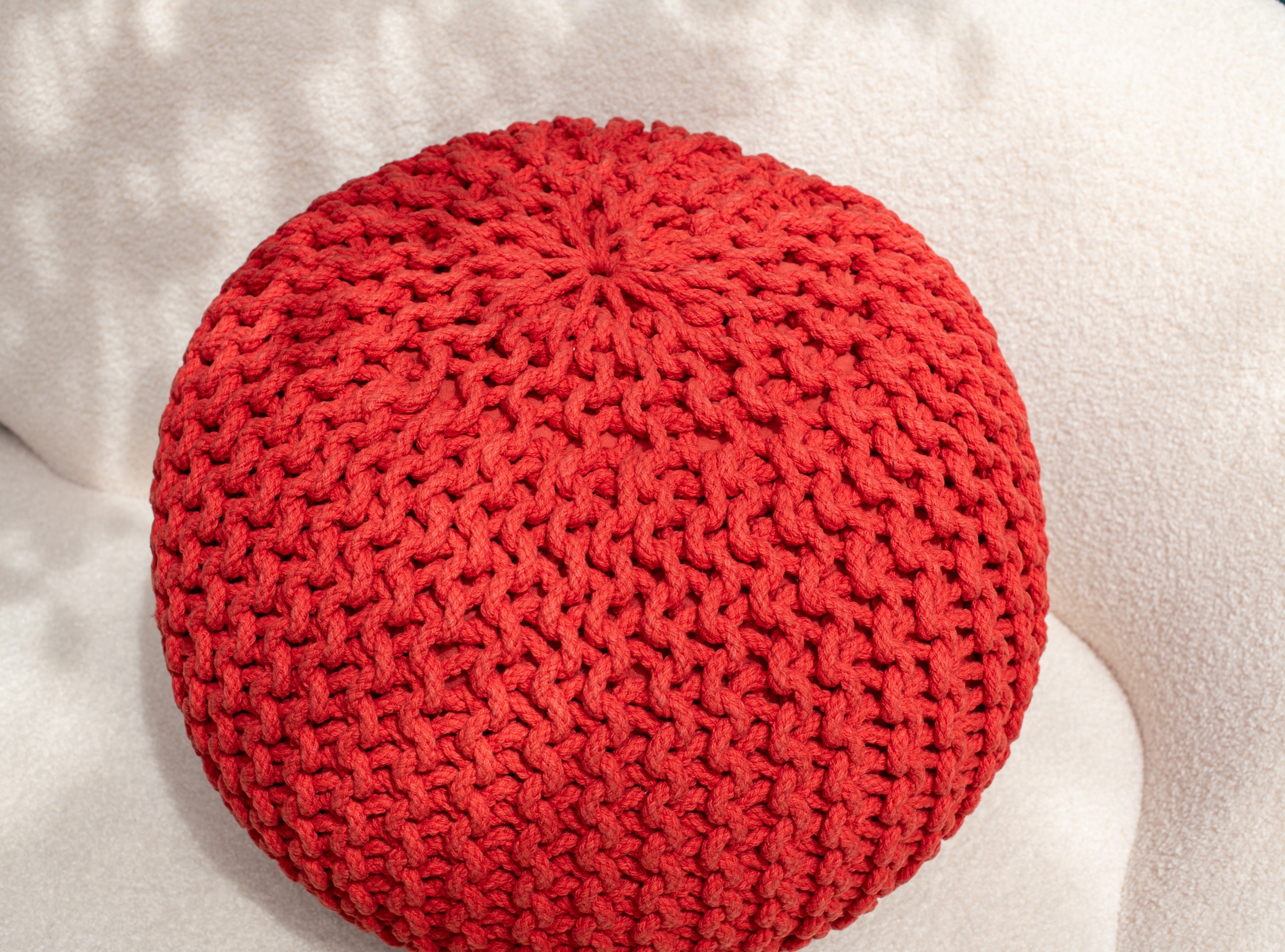 Boho Chic Intertwined Pouf- Red