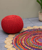 Boho Chic Intertwined Pouf- Red