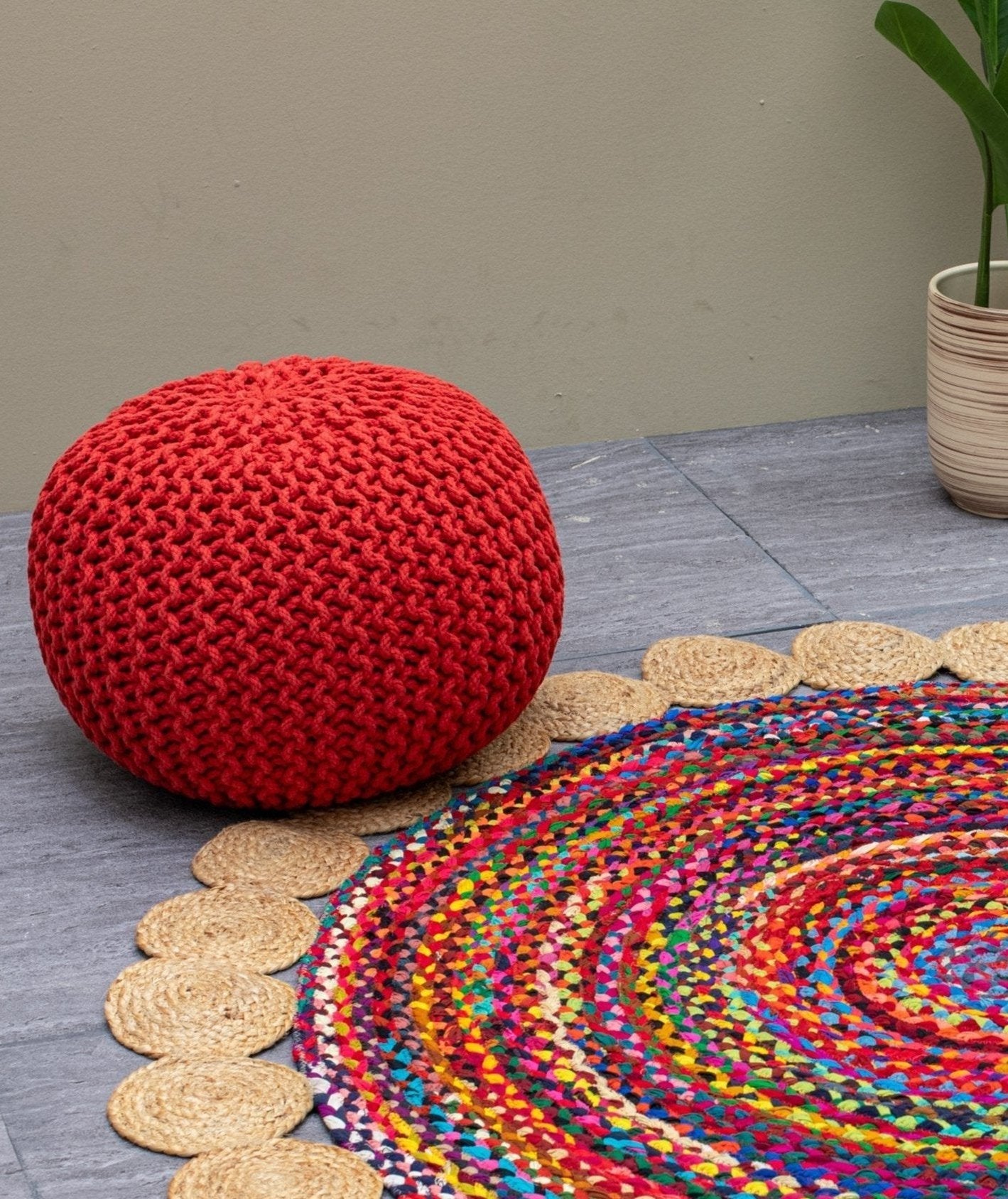 Boho Chic Intertwined Pouf- Red