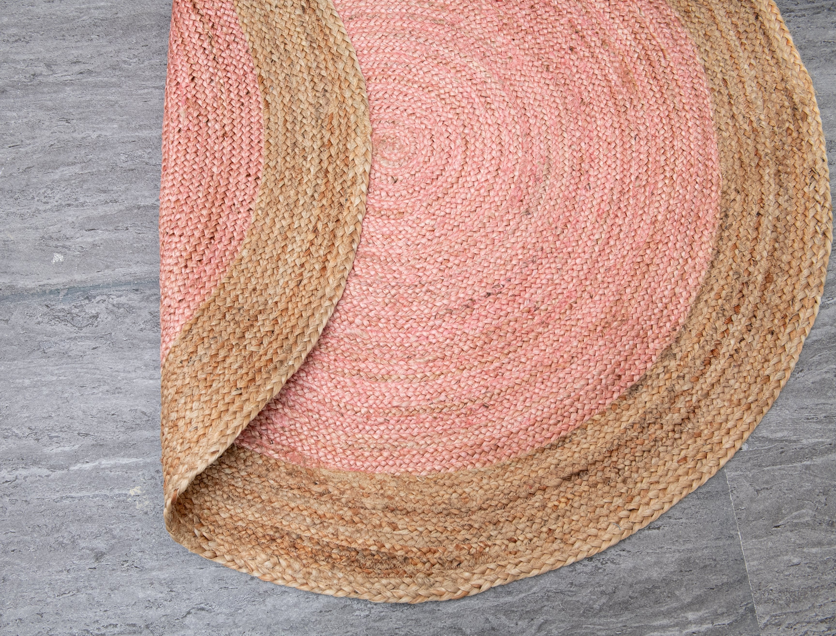 Handmade Braided Light Pink Rug - Jute -Round