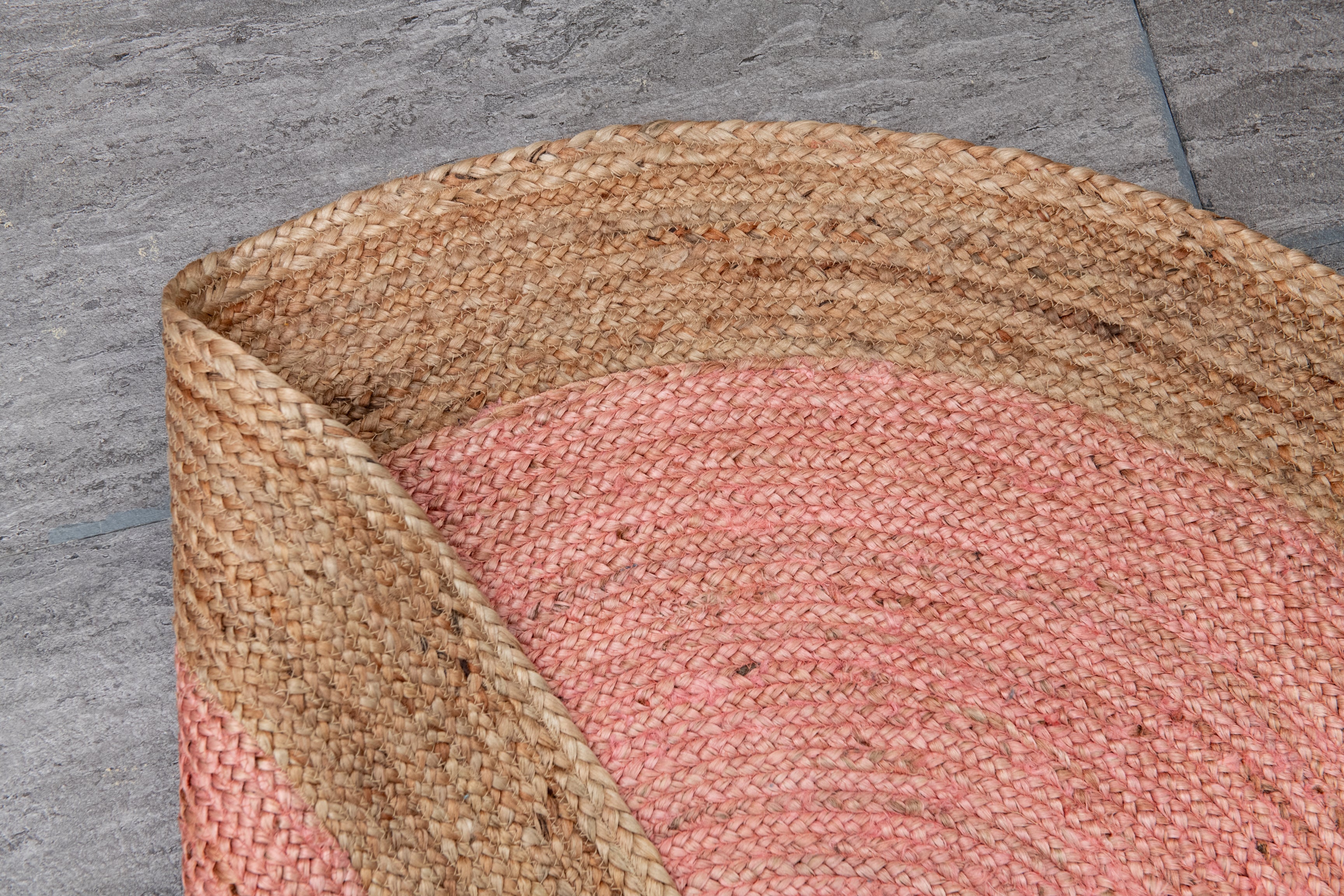 Handmade Braided Light Pink Rug - Jute -Round