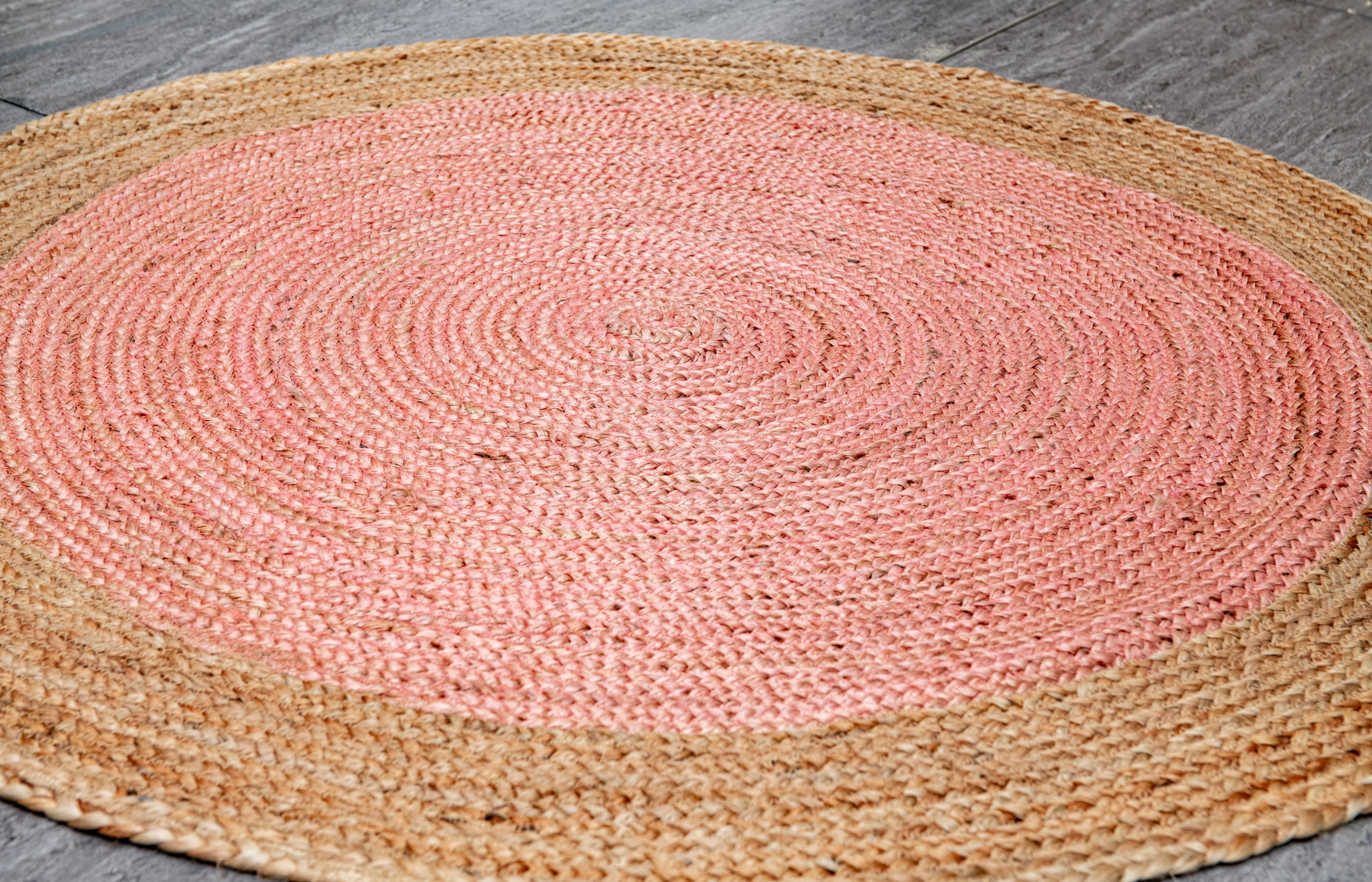 Handmade Braided Light Pink Rug - Jute -Round