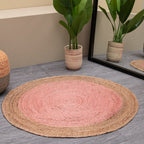 Handmade Braided Light Pink Rug - Jute -Round