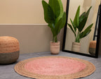 Handmade Braided Light Pink Rug - Jute -Round