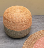 Eco- Braided Accent Pouf -Jute and Steel Grey
