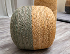 Eco- Braided Accent Pouf -Jute and Steel Grey