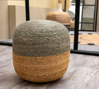 Eco- Braided Accent Pouf -Jute and Steel Grey