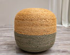 Eco- Braided Accent Pouf -Jute and Steel Grey