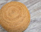Eco- Braided Accent Pouf -Jute and Steel Grey