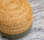 Eco- Braided Accent Pouf -Jute and Steel Grey