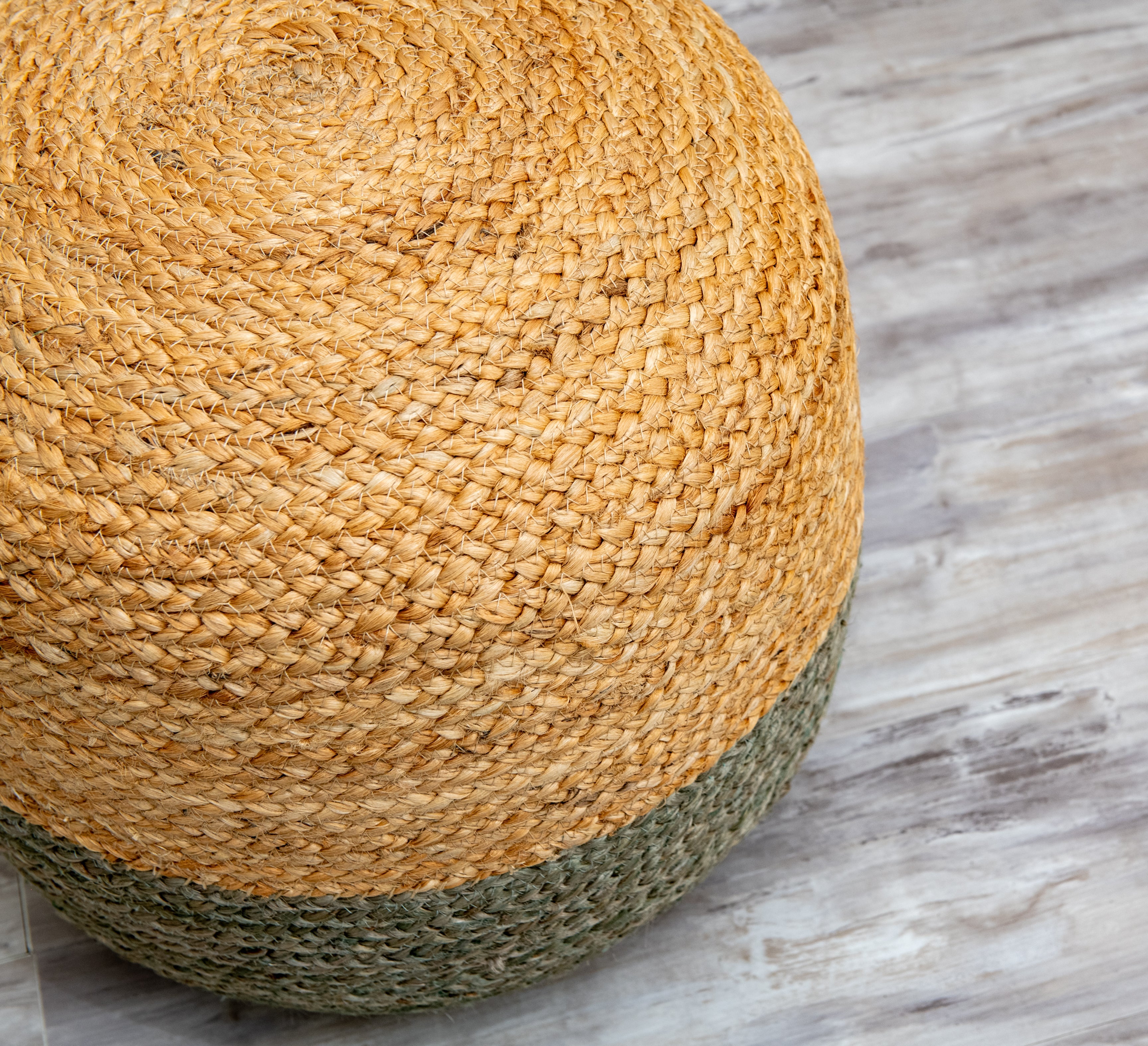 Eco- Braided Accent Pouf -Jute and Steel Grey