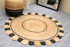 Eco-Chic Rug with Black Circular Border - Jute -Round