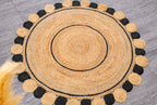 Eco-Chic Rug with Black Circular Border - Jute -Round