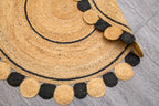 Eco-Chic Rug with Black Circular Border - Jute -Round