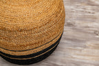 Hand Knotted Circle Motif Pouf -Jute and Black