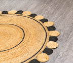 Eco-Chic Rug with Black Circular Border - Jute -Round