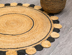 Eco-Chic Rug with Black Circular Border - Jute -Round