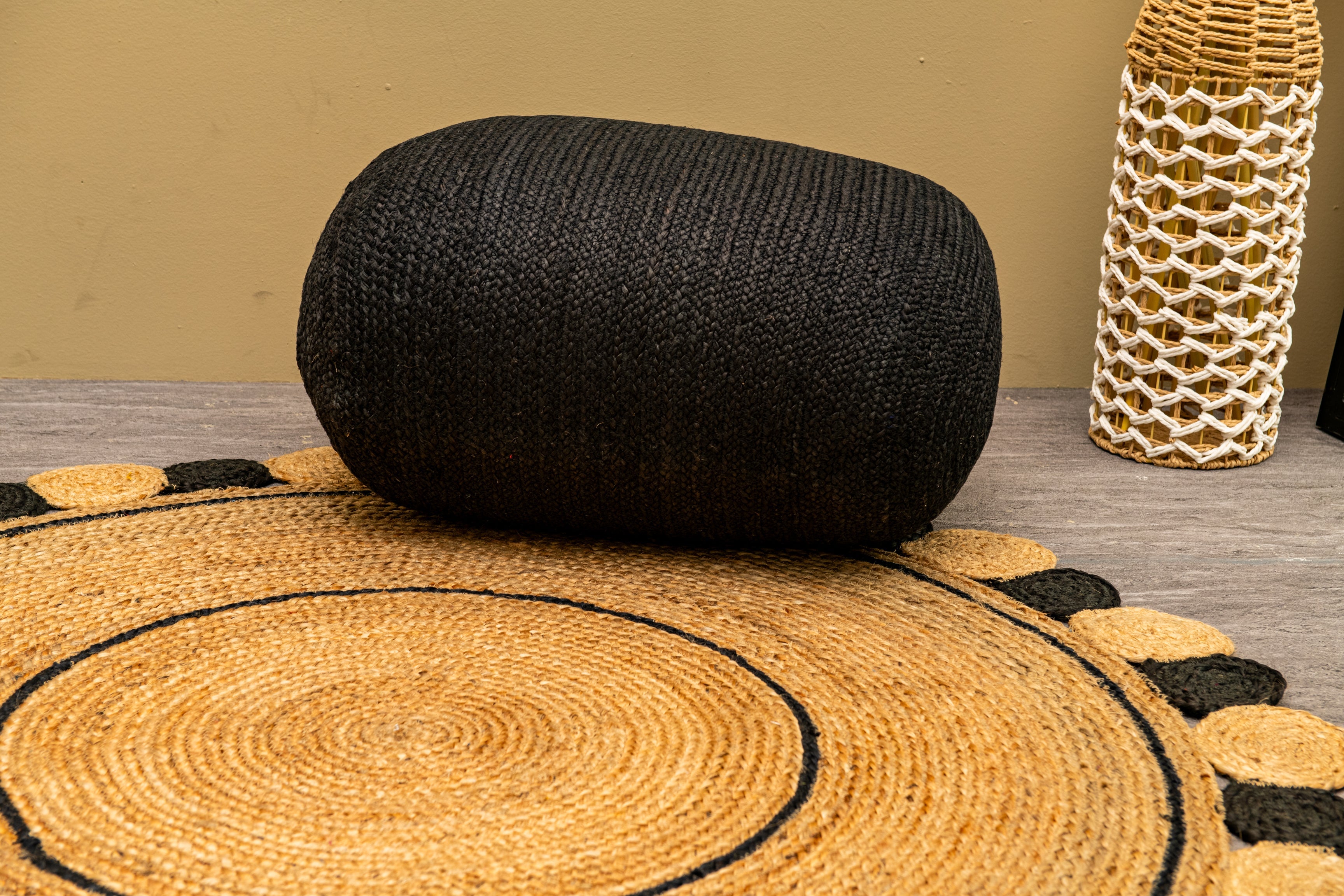 Large Organic Jute Pouf - Black