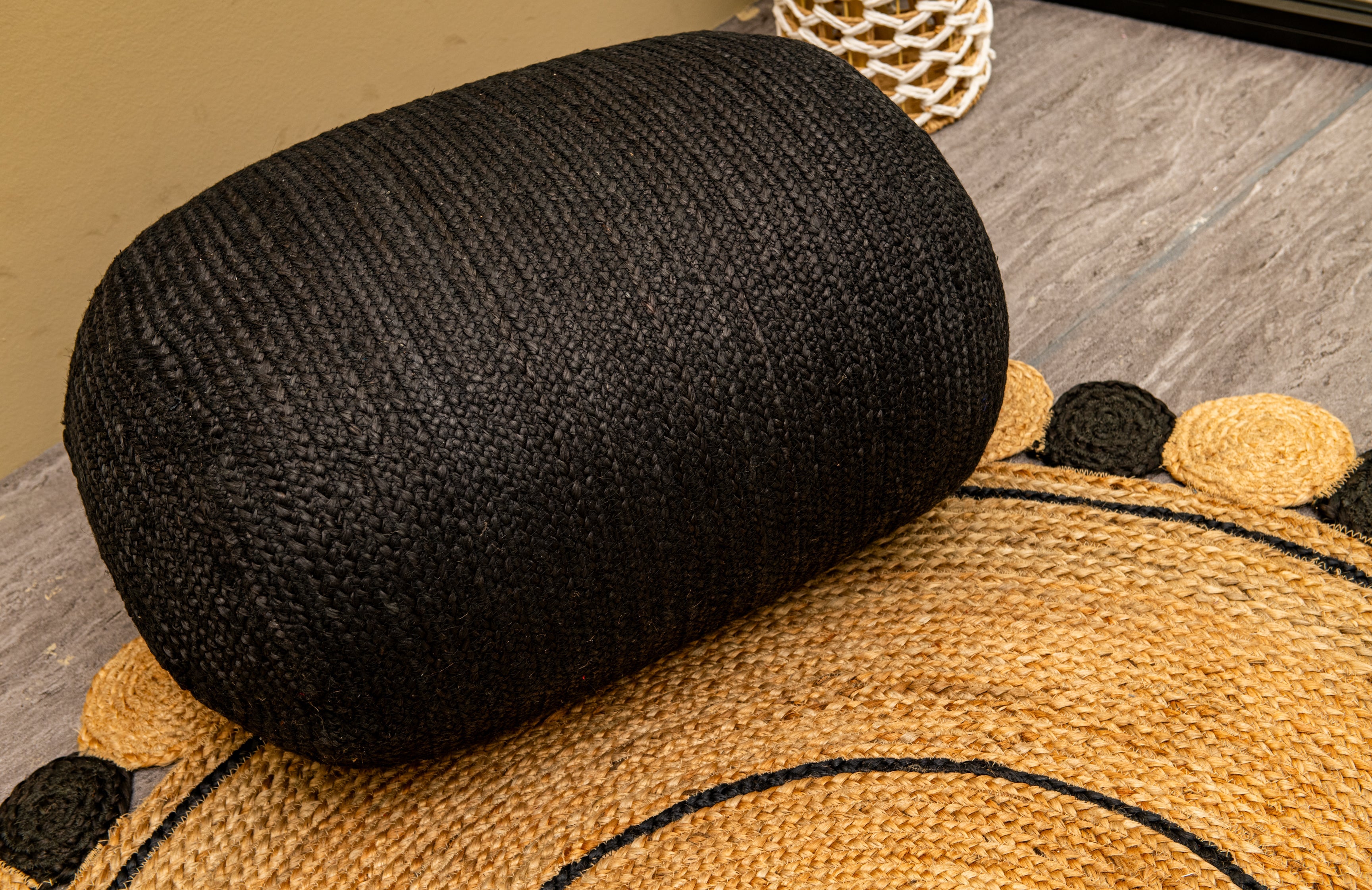 Large Organic Jute Pouf - Black