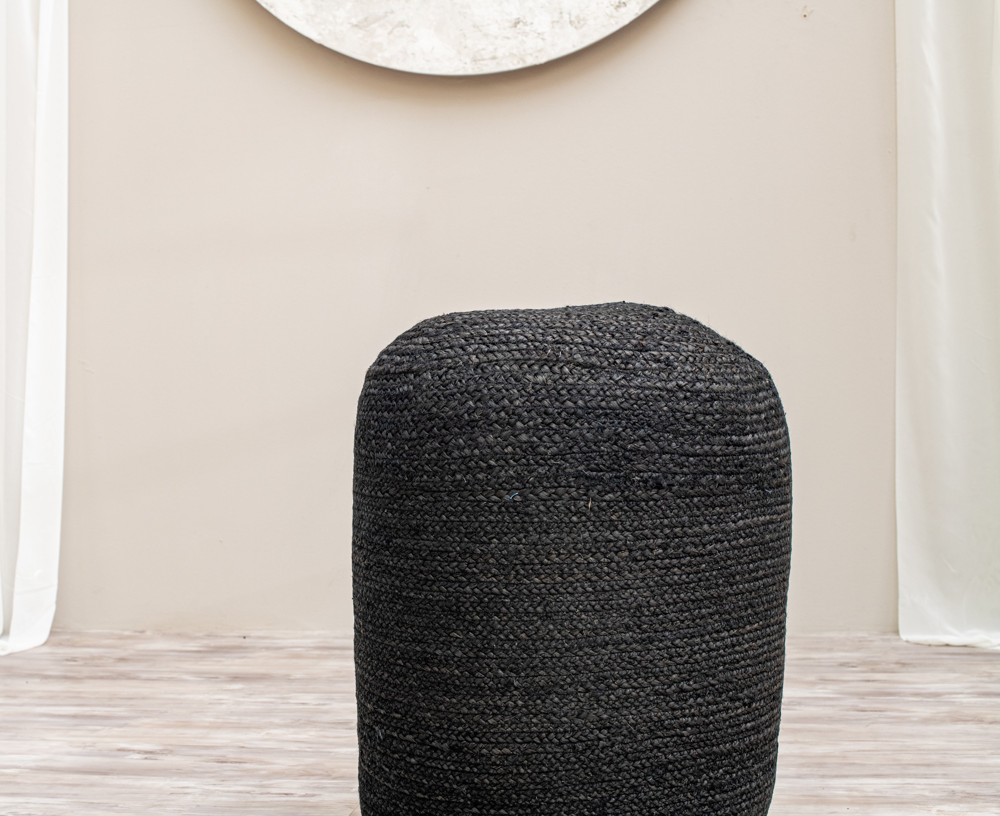 Large Organic Jute Pouf - Black