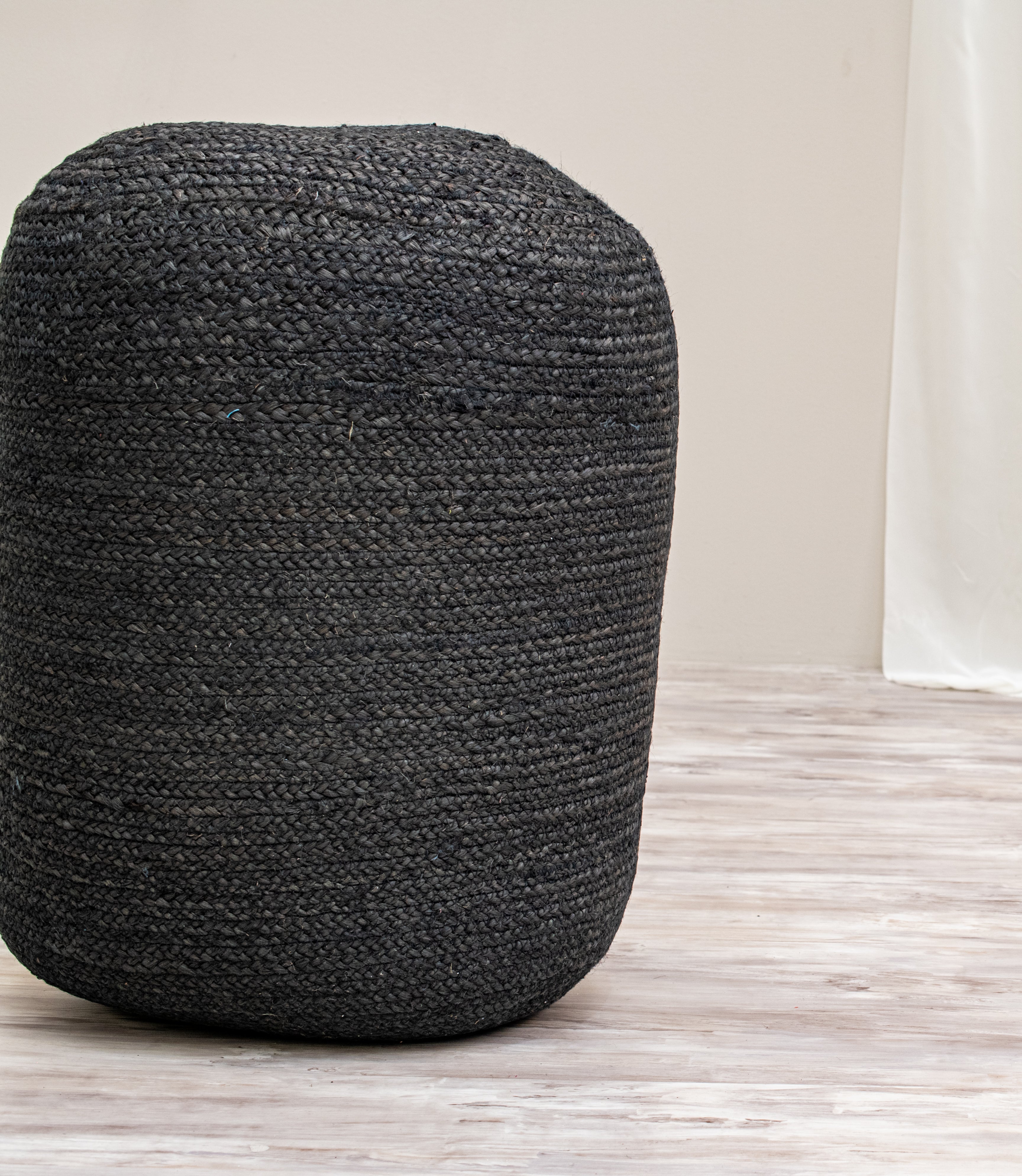 Large Organic Jute Pouf - Black