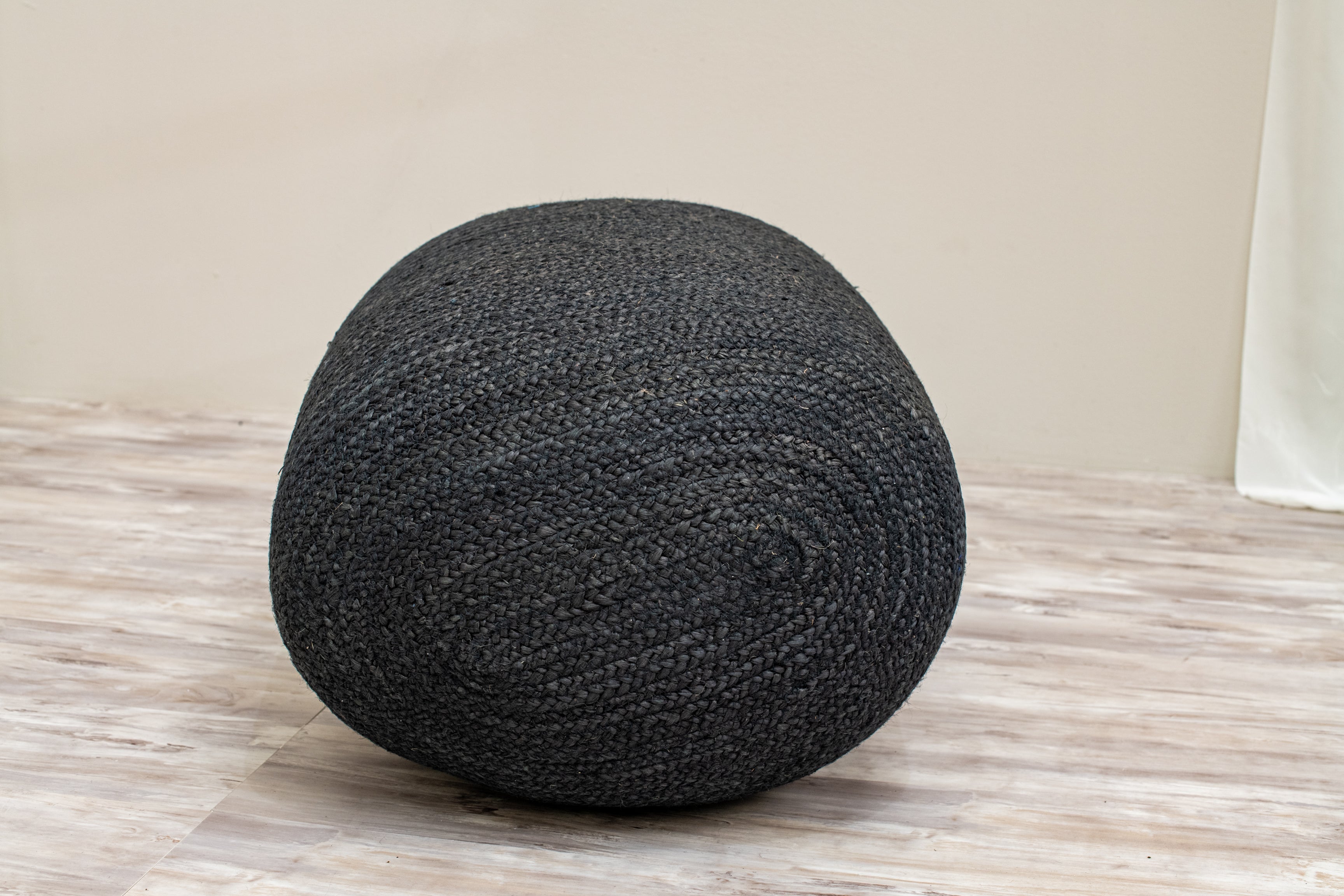 Large Organic Jute Pouf - Black