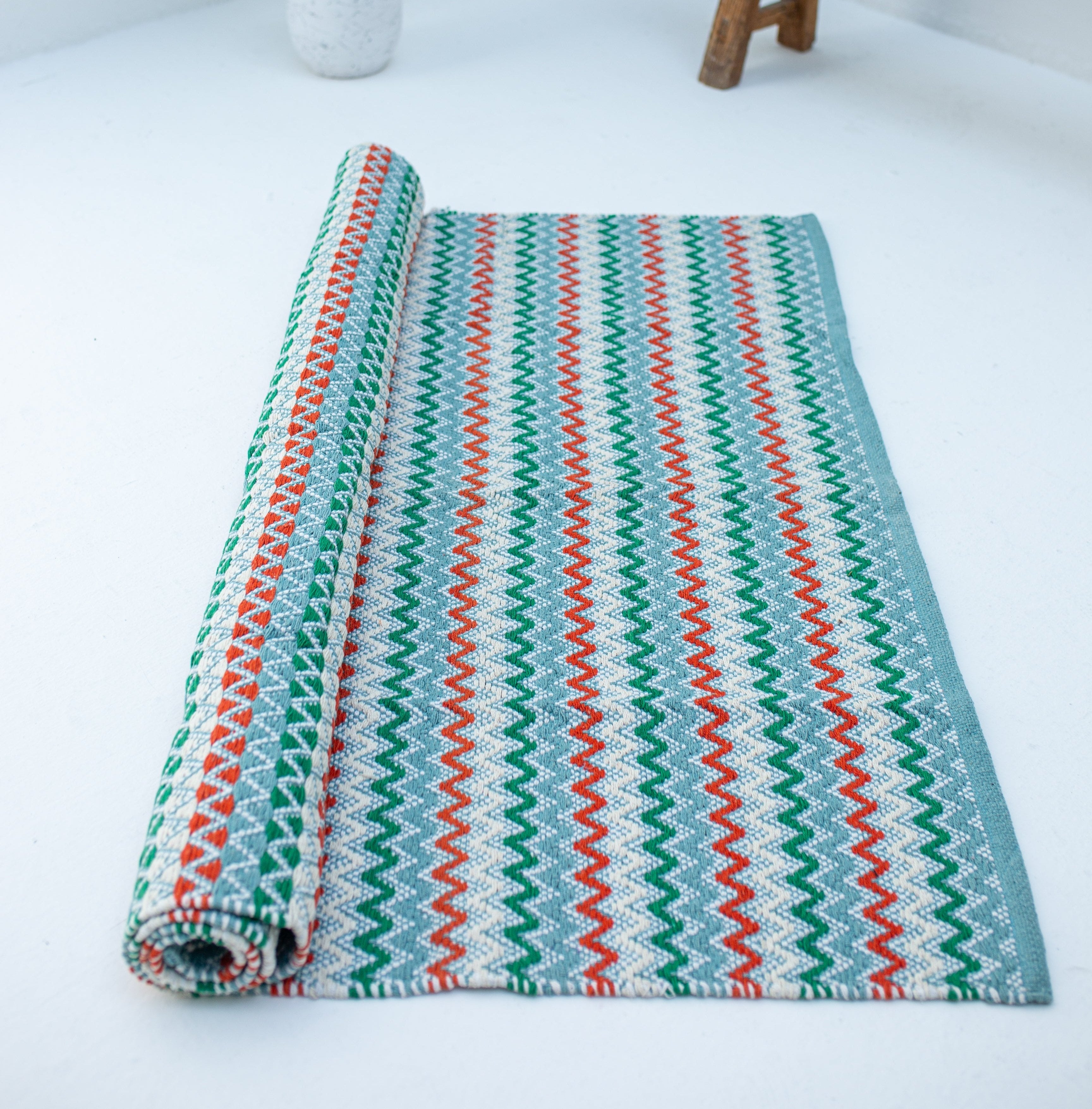 Pastel Multicolor Cotton Handcrafted Carpet