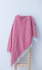 Chevron Pattern Sofa Throw- Red and White