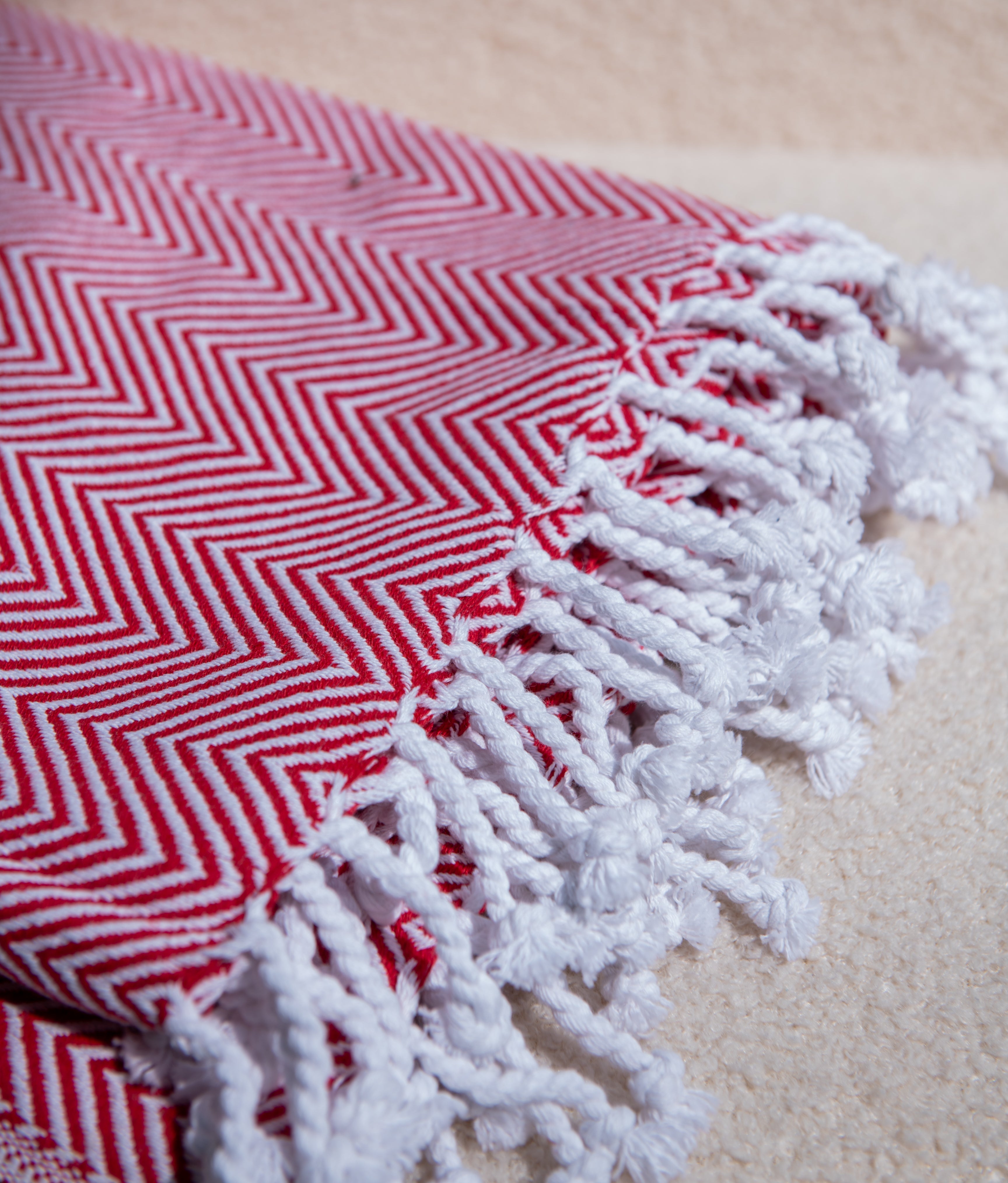 Chevron Pattern Sofa Throw- Red and White
