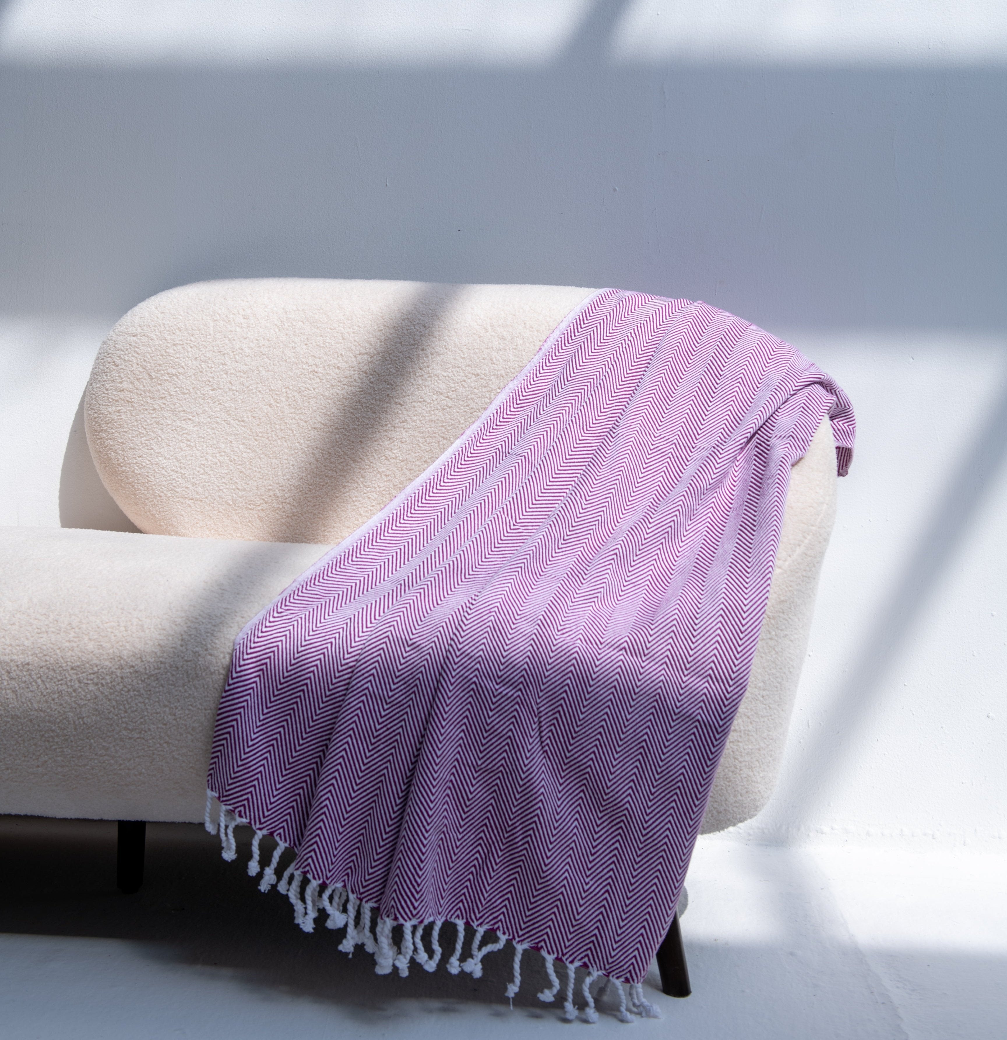 Chevron Pattern Sofa Throw- Purple and White