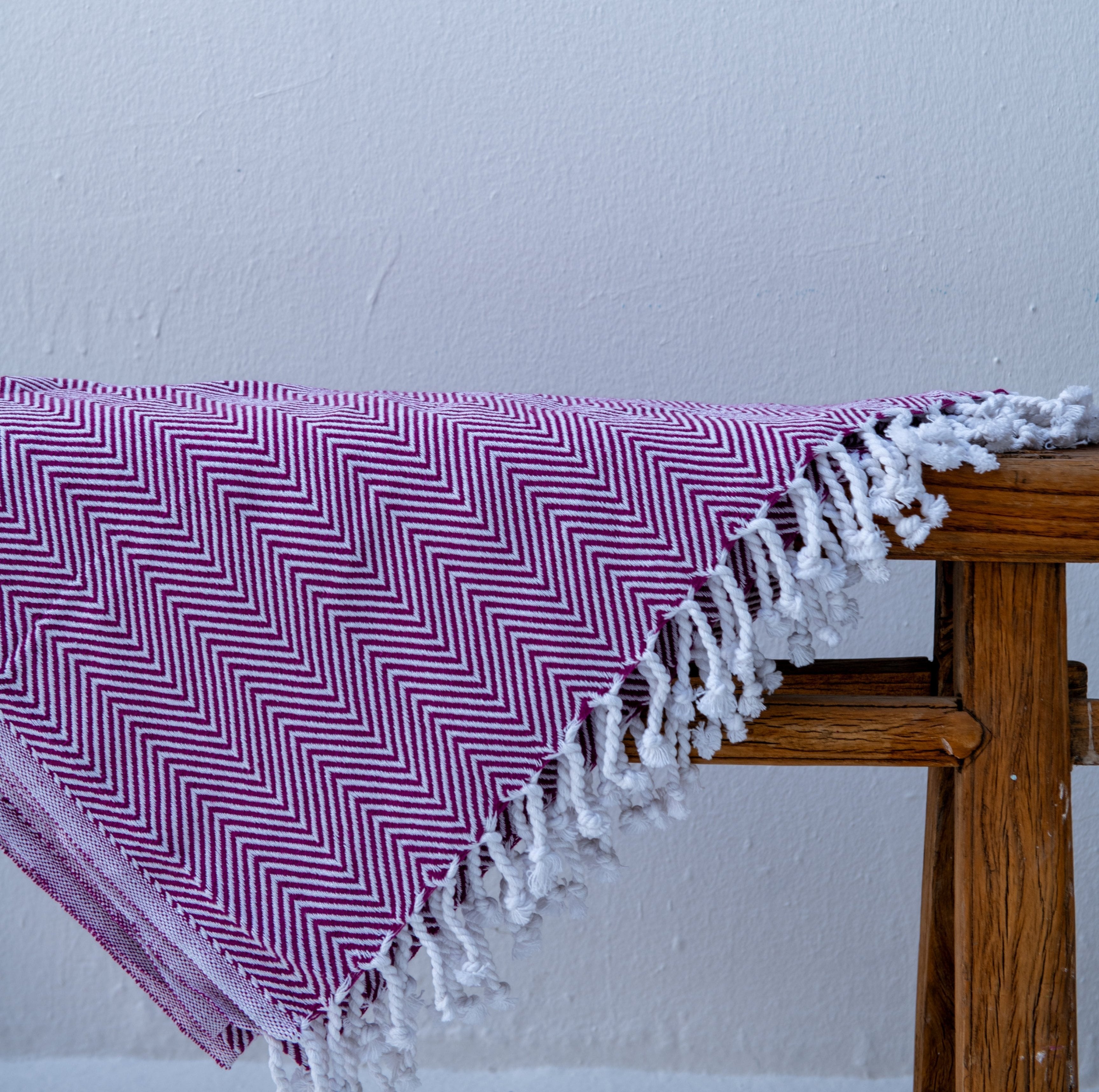 Chevron Pattern Sofa Throw- Purple and White