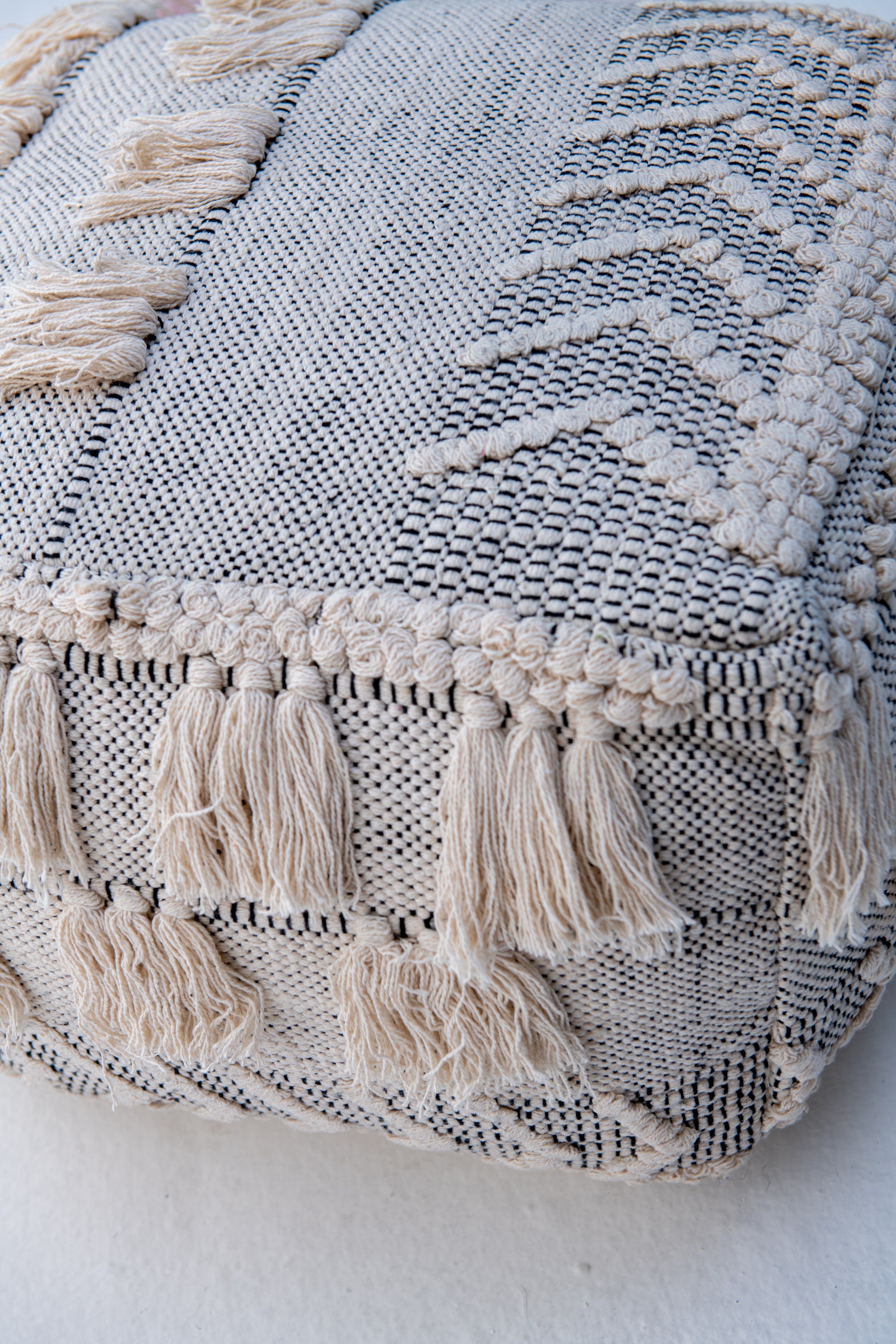 Bohemian Braided Tassel Pouf- Beige